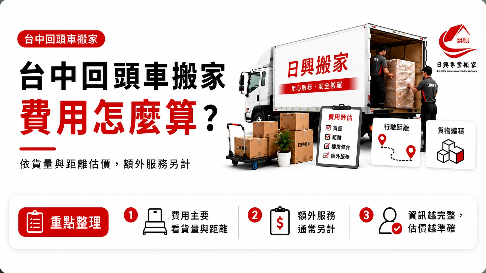 台中回頭車搬家費用怎麼算?