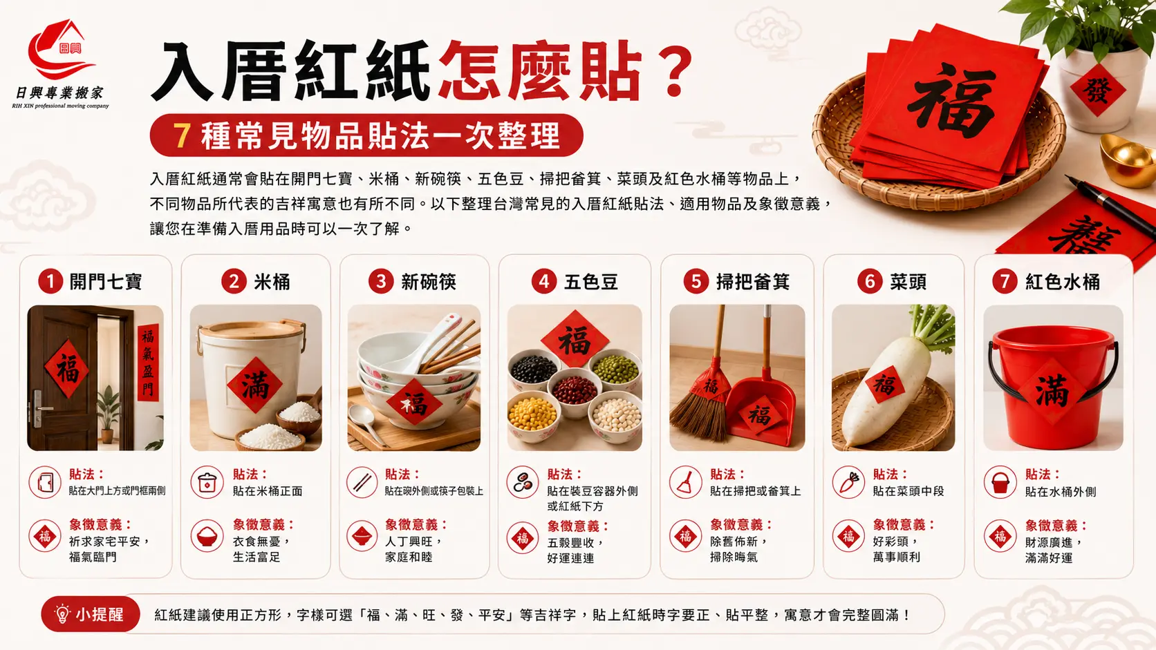 入厝紅紙怎麼貼?7 種常見物品貼法一次整理